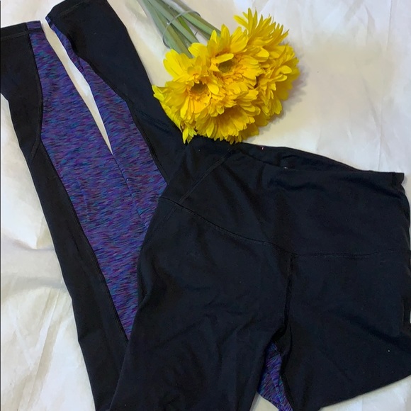 Victoria’s Secret High Waist Black Purple Heather Print Knockout Sport Tights - Picture 8 of 11